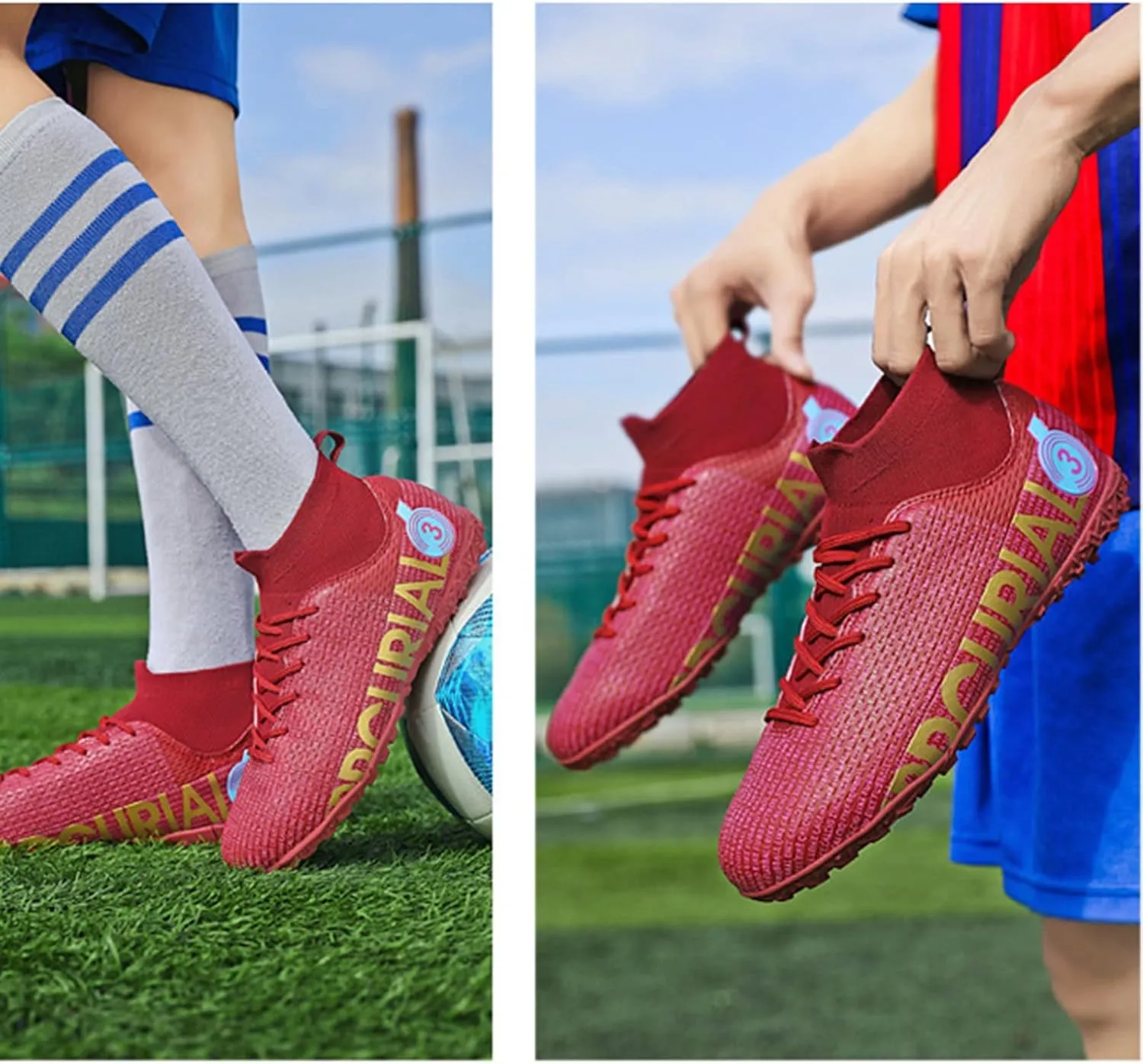 AIRFUL Football Boots Men's High Top Football Shoes FG/AG Training Shoes Professional Athletics Sneakers Teenager Soccer Shoes (Color : C, Size : 5 Women/3.5 Men)