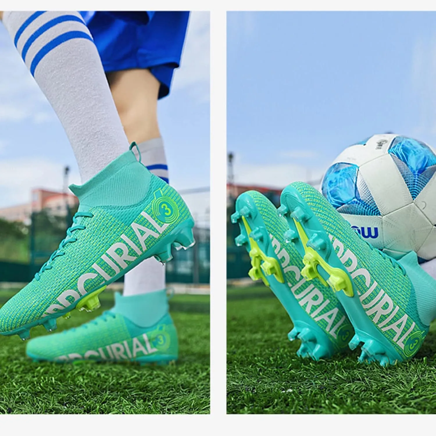 AIRFUL Football Boots Men's High Top Football Shoes FG/AG Training Shoes Professional Athletics Sneakers Teenager Soccer Shoes (Color : C, Size : 5 Women/3.5 Men)