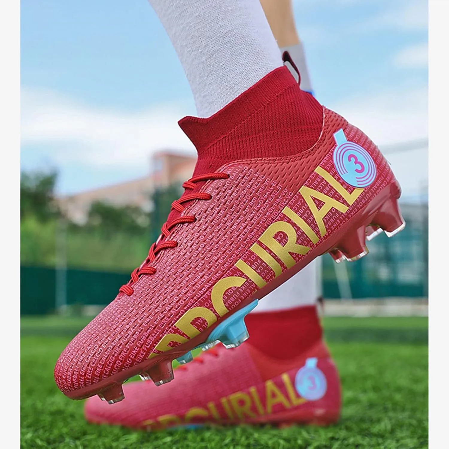 AIRFUL Football Boots Men's High Top Football Shoes FG/AG Training Shoes Professional Athletics Sneakers Teenager Soccer Shoes (Color : C, Size : 5 Women/3.5 Men)