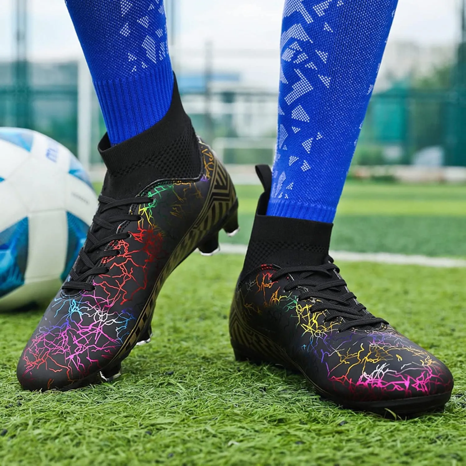 AIRFUL Men's Football Boots Boy's High-Top Sock Cleats Spikes Soccer Football Shoes Outdoor Professional Athletic Training Shoes Competition Shoes (Color : C, Size : 5.5 Women/4 Men)