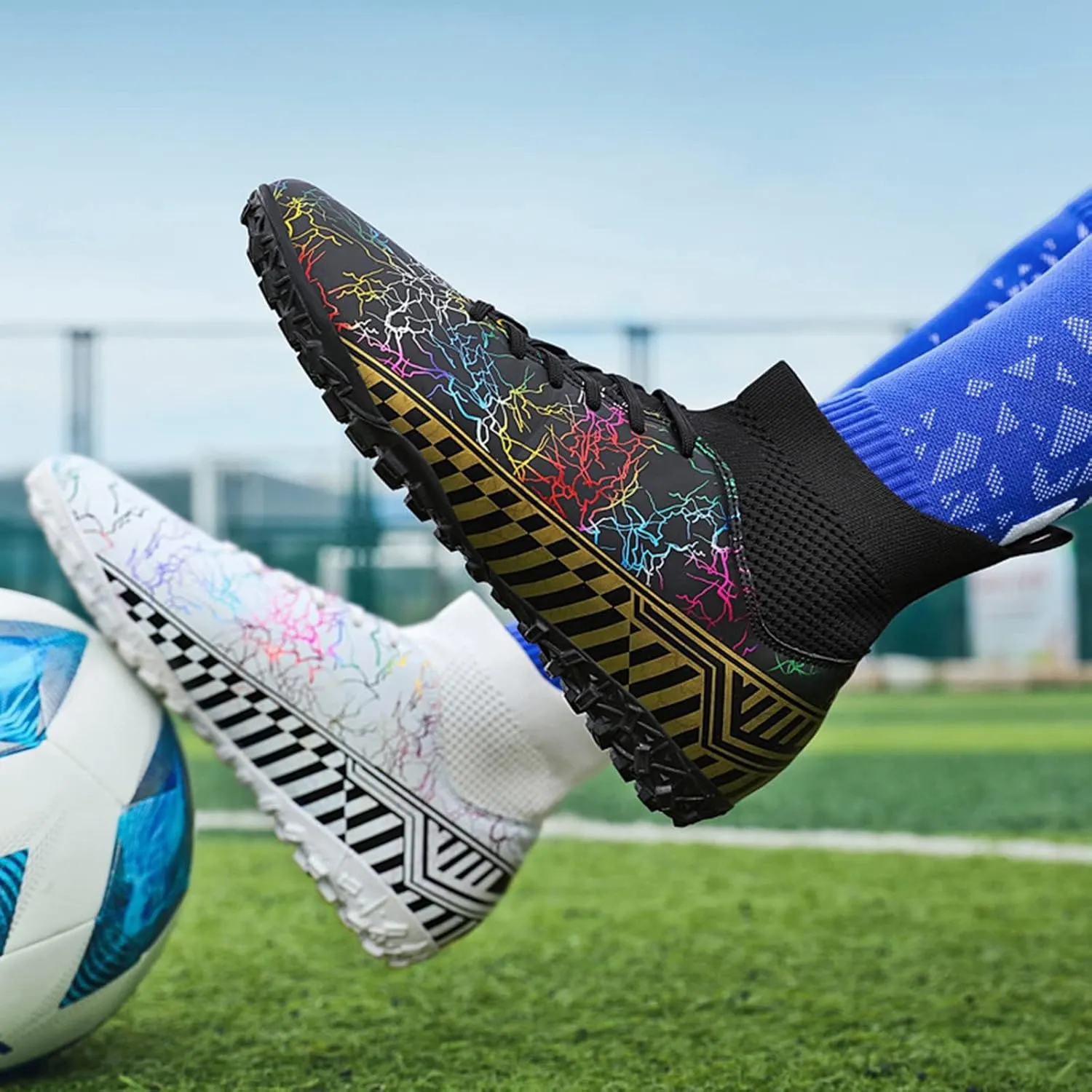 AIRFUL Men's Football Boots Boy's High-Top Sock Cleats Spikes Soccer Football Shoes Outdoor Professional Athletic Training Shoes Competition Shoes (Color : C, Size : 5.5 Women/4 Men)