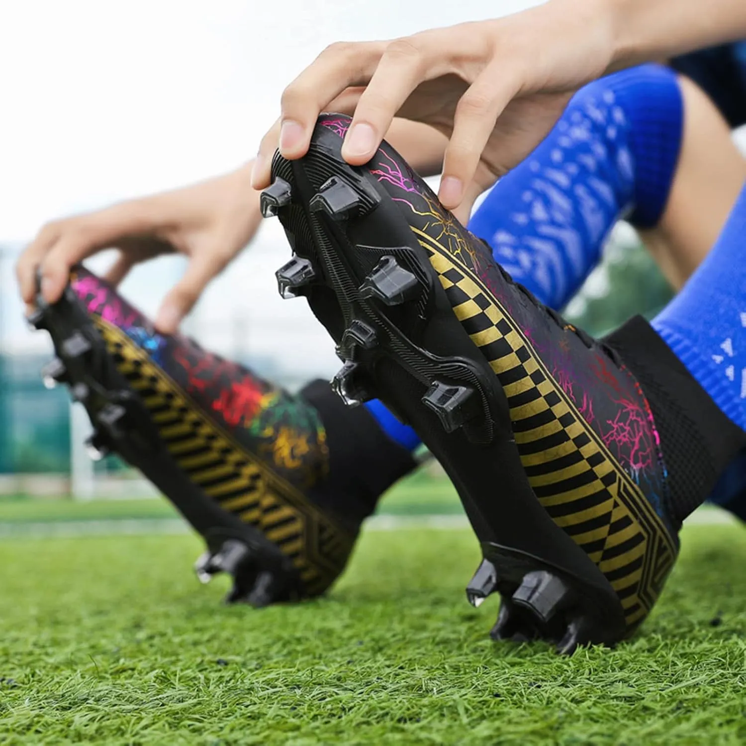 AIRFUL Men's Football Boots Boy's High-Top Sock Cleats Spikes Soccer Football Shoes Outdoor Professional Athletic Training Shoes Competition Shoes (Color : C, Size : 5.5 Women/4 Men)