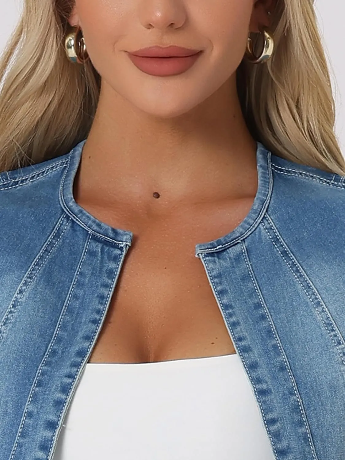 Allegra K Women's Crop Denim Jacket Short Sleeve Slim Fit Summer Outfits Jean Shrug Casual Jacket