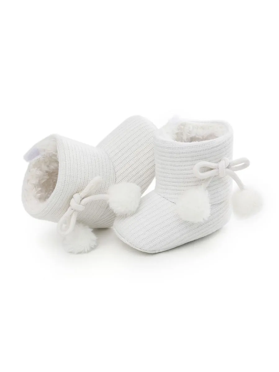 Baby Girl Pom-trim Warm Fur Prewalker Boots