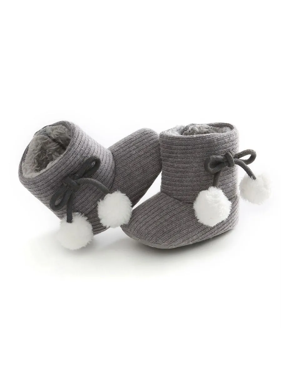 Baby Girl Pom-trim Warm Fur Prewalker Boots