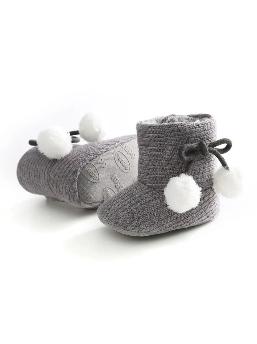 Baby Girl Pom-trim Warm Fur Prewalker Boots