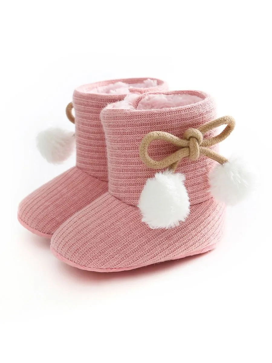 Baby Girl Pom-trim Warm Fur Prewalker Boots
