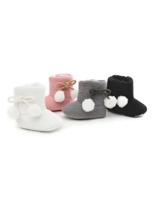 Baby Girl Pom-trim Warm Fur Prewalker Boots
