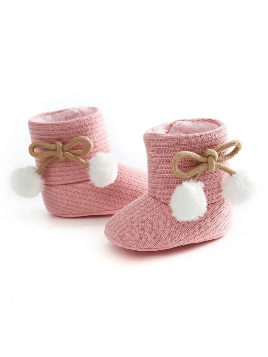Baby Girl Pom-trim Warm Fur Prewalker Boots