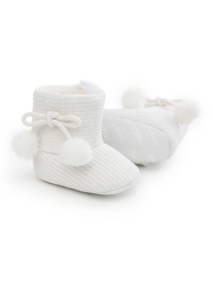 Baby Girl Pom-trim Warm Fur Prewalker Boots