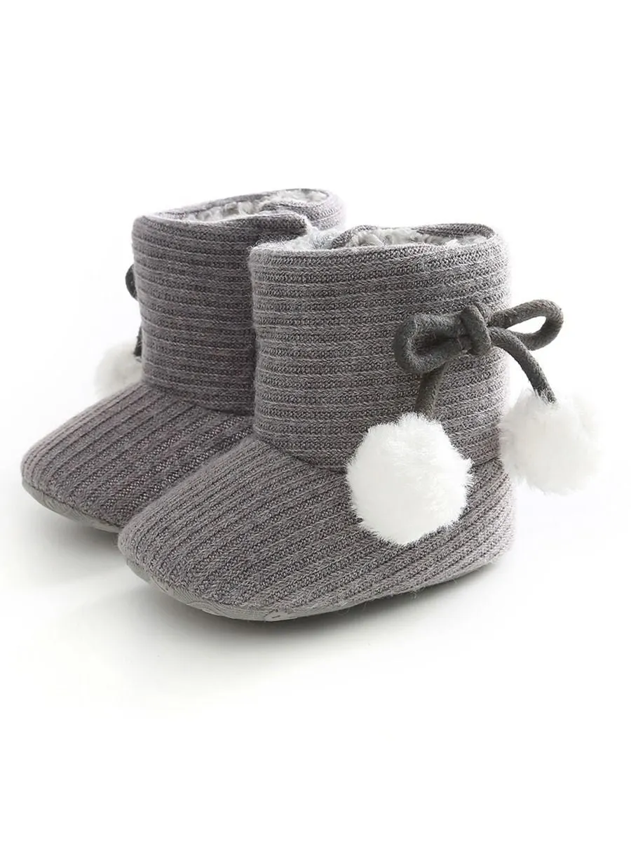 Baby Girl Pom-trim Warm Fur Prewalker Boots
