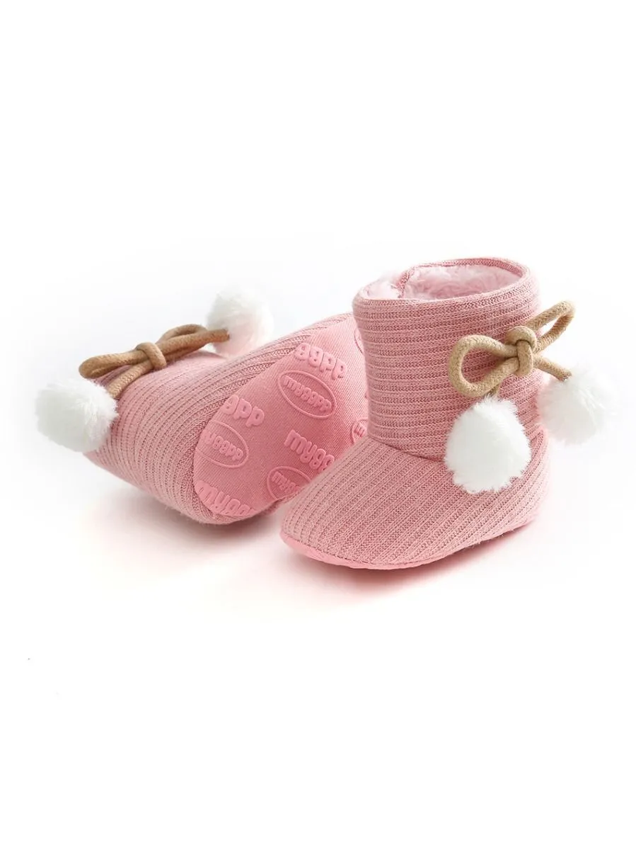 Baby Girl Pom-trim Warm Fur Prewalker Boots