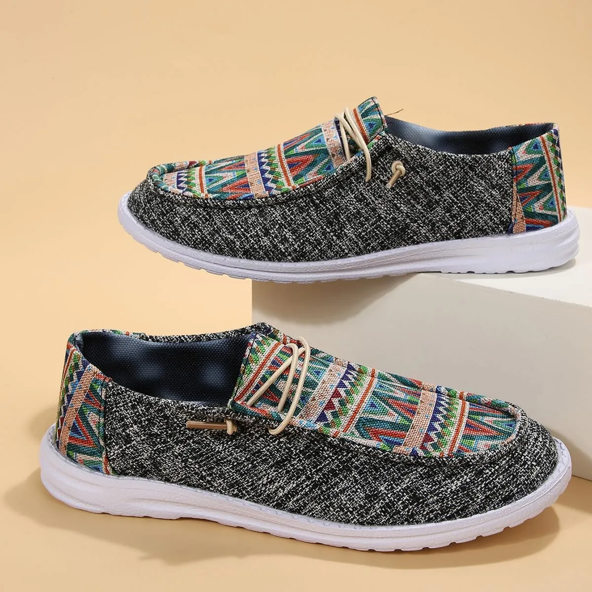 Colorful Geometric-Patterned Loafers for Men & Women ?C Lightweight, Breathable, Non-Slip Casual Shoes with Ethnic Design ?C Perfect for Daily Outings & Strolls