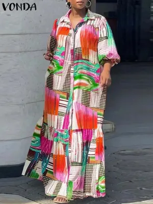 Elegant Vintage Printed Shirt Dress: Perfect for Evening Parties