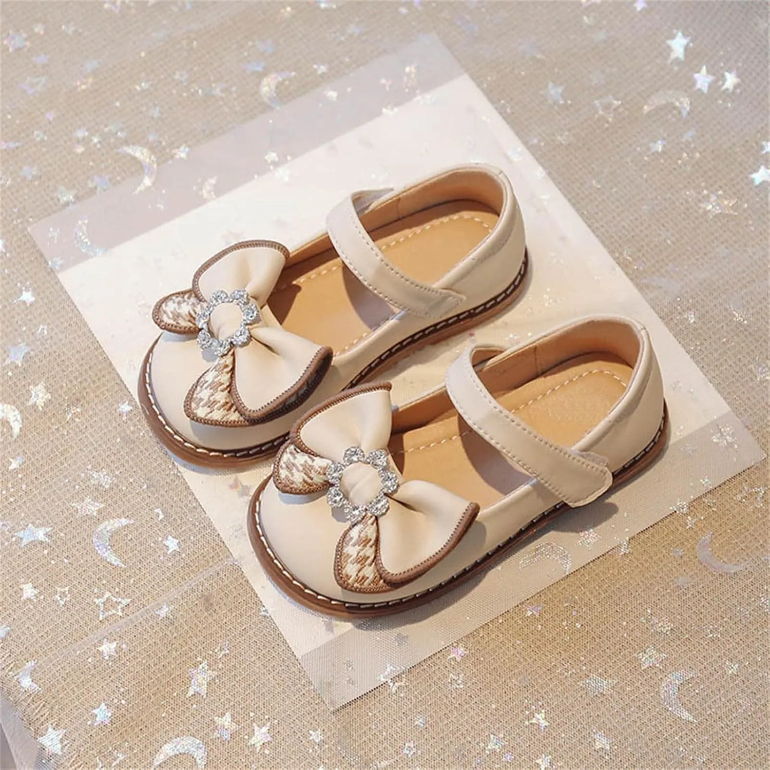 Flower Girl Dress Shoes Toddler Girl Rhinstones Bow Mary Jane Ballet Flats for Wedding Party School Shoes