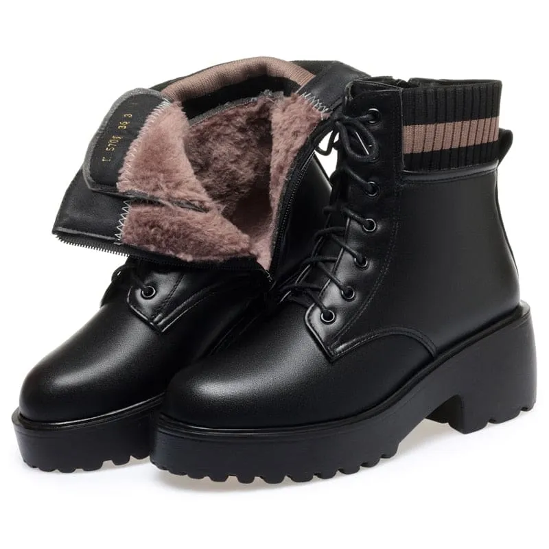 Genuine Leather Wool Warm Non-Slip Women Sock Winter Boots