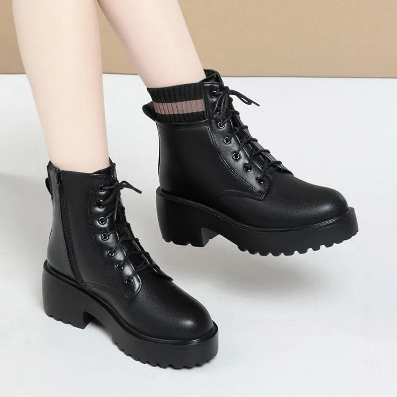 Genuine Leather Wool Warm Non-Slip Women Sock Winter Boots