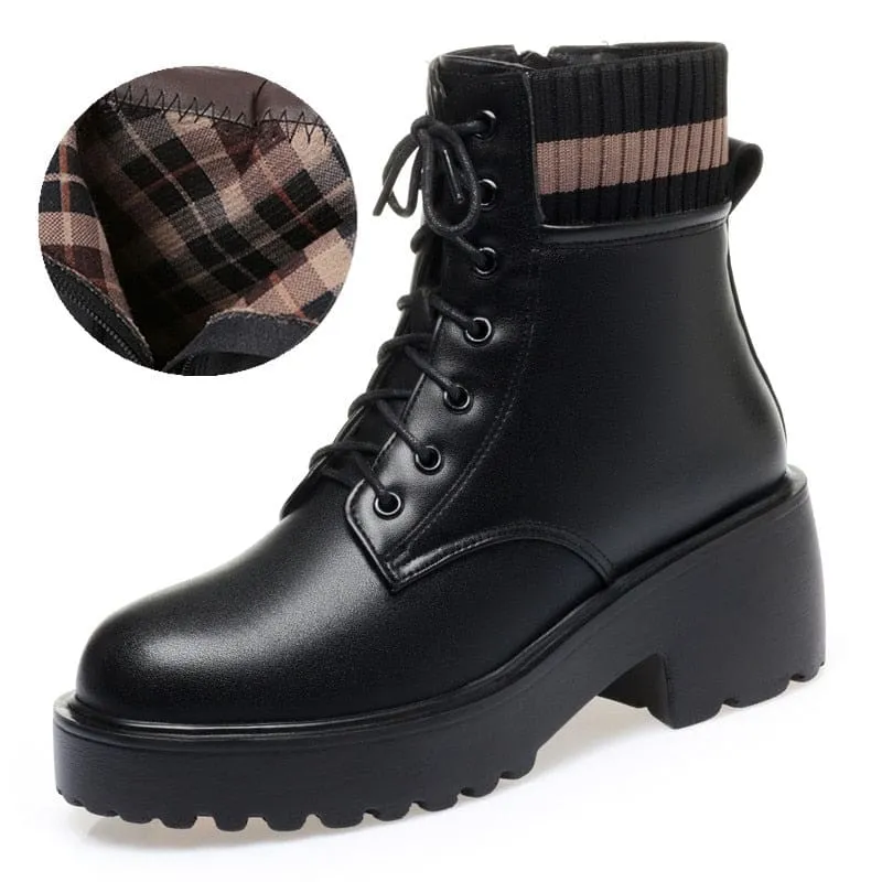 Genuine Leather Wool Warm Non-Slip Women Sock Winter Boots