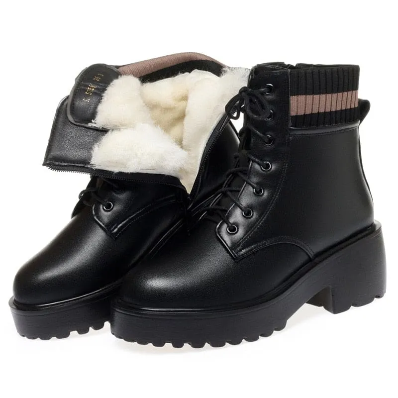 Genuine Leather Wool Warm Non-Slip Women Sock Winter Boots