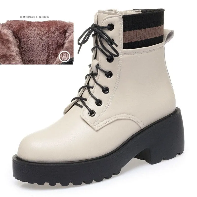 Genuine Leather Wool Warm Non-Slip Women Sock Winter Boots