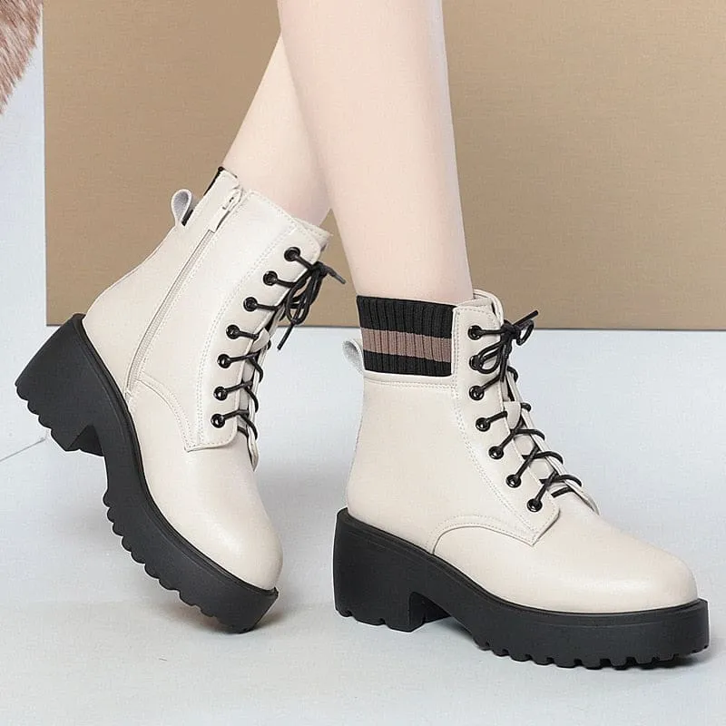 Genuine Leather Wool Warm Non-Slip Women Sock Winter Boots