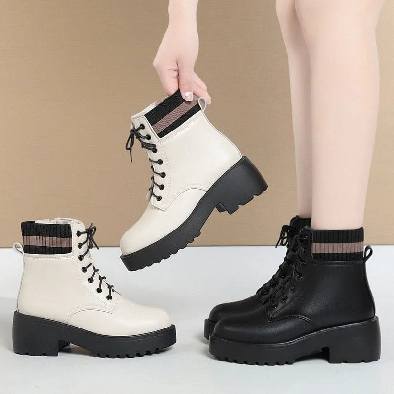 Genuine Leather Wool Warm Non-Slip Women Sock Winter Boots