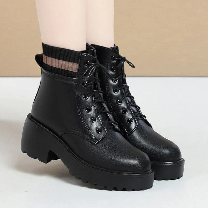 Genuine Leather Wool Warm Non-Slip Women Sock Winter Boots
