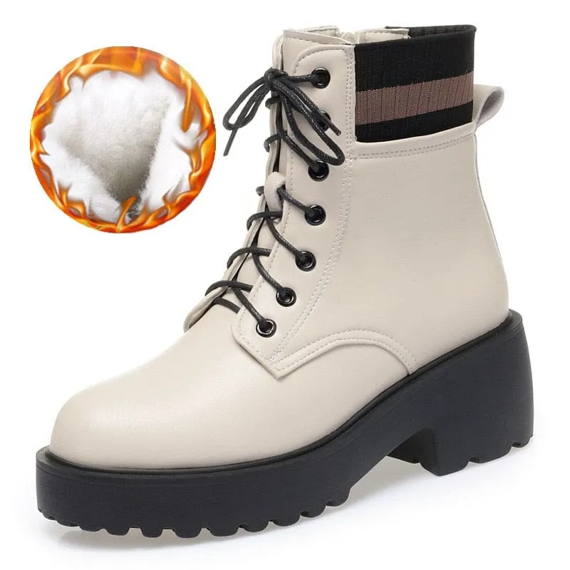 Genuine Leather Wool Warm Non-Slip Women Sock Winter Boots