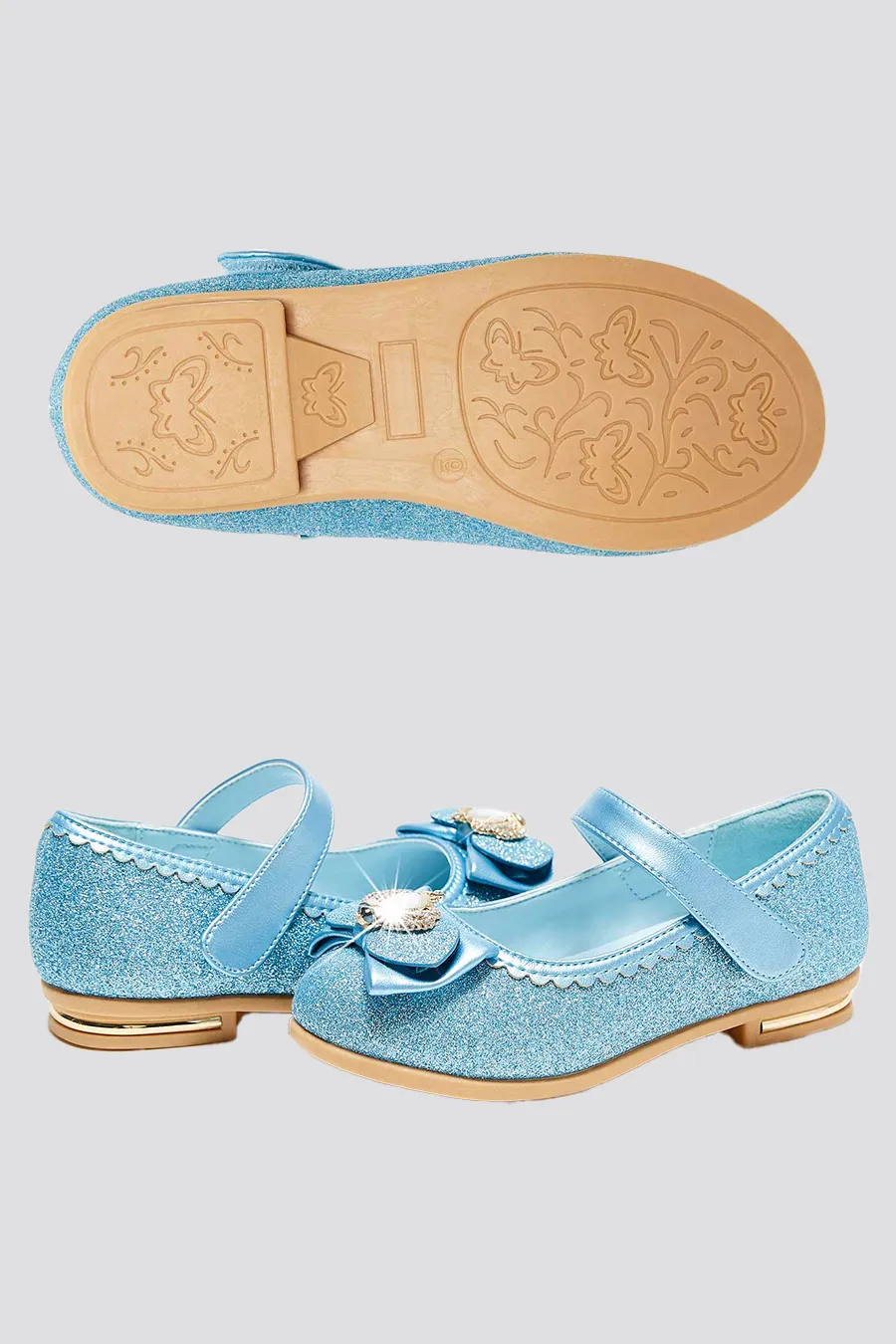 Girls Crown Glitter Low Heel Mary Jane Dress Shoes