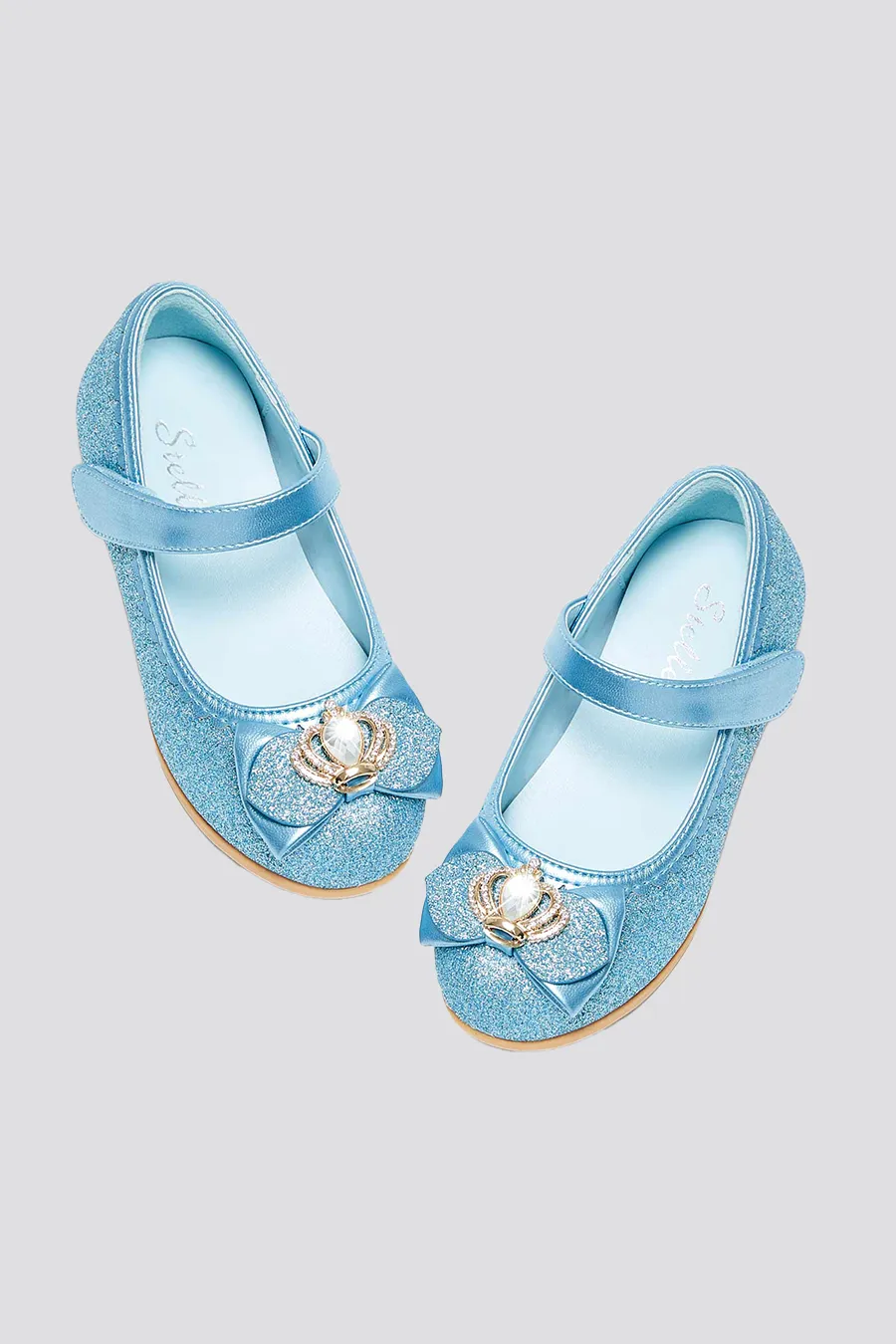Girls Crown Glitter Low Heel Mary Jane Dress Shoes