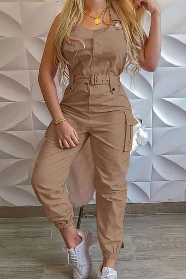 Ivyshape | Chic Pocket-Buckle Cargo Jumpsuit for Women