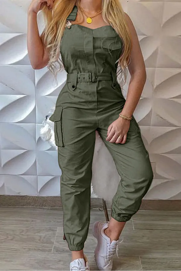 Ivyshape | Chic Pocket-Buckle Cargo Jumpsuit for Women