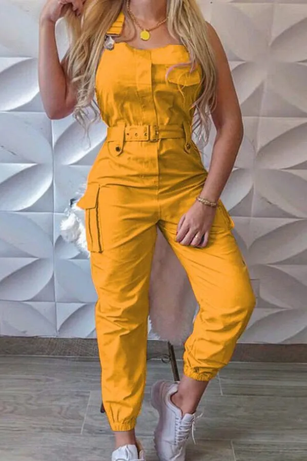Ivyshape | Chic Pocket-Buckle Cargo Jumpsuit for Women