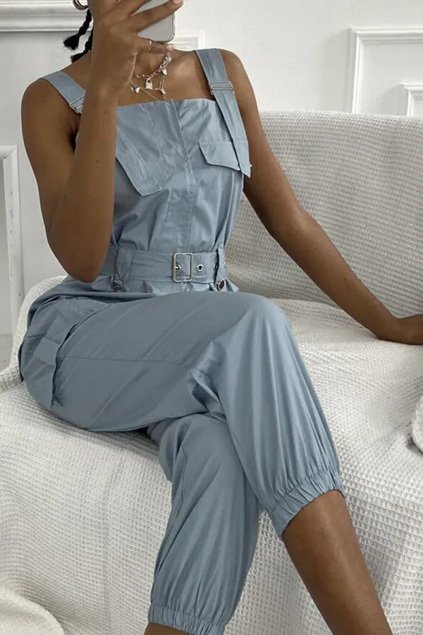 Ivyshape | Chic Pocket-Buckle Cargo Jumpsuit for Women