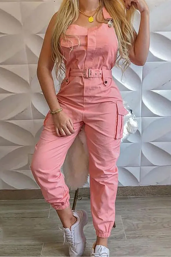Ivyshape | Chic Pocket-Buckle Cargo Jumpsuit for Women