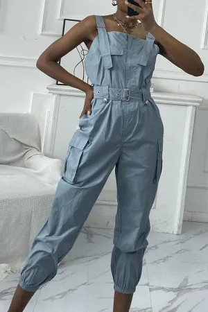 Ivyshape | Chic Pocket-Buckle Cargo Jumpsuit for Women