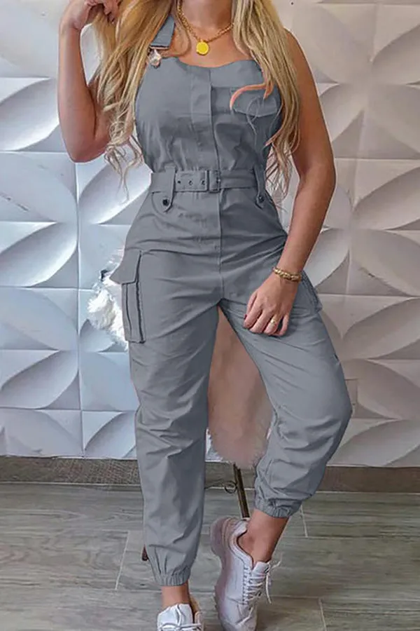 Ivyshape | Chic Pocket-Buckle Cargo Jumpsuit for Women
