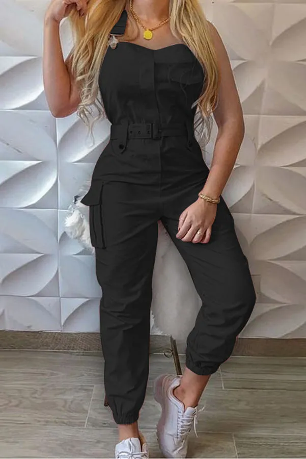 Ivyshape | Chic Pocket-Buckle Cargo Jumpsuit for Women