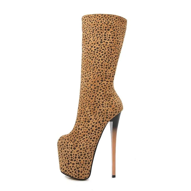 Leopard Print High Heel Knee High Stiletto Platform Boots