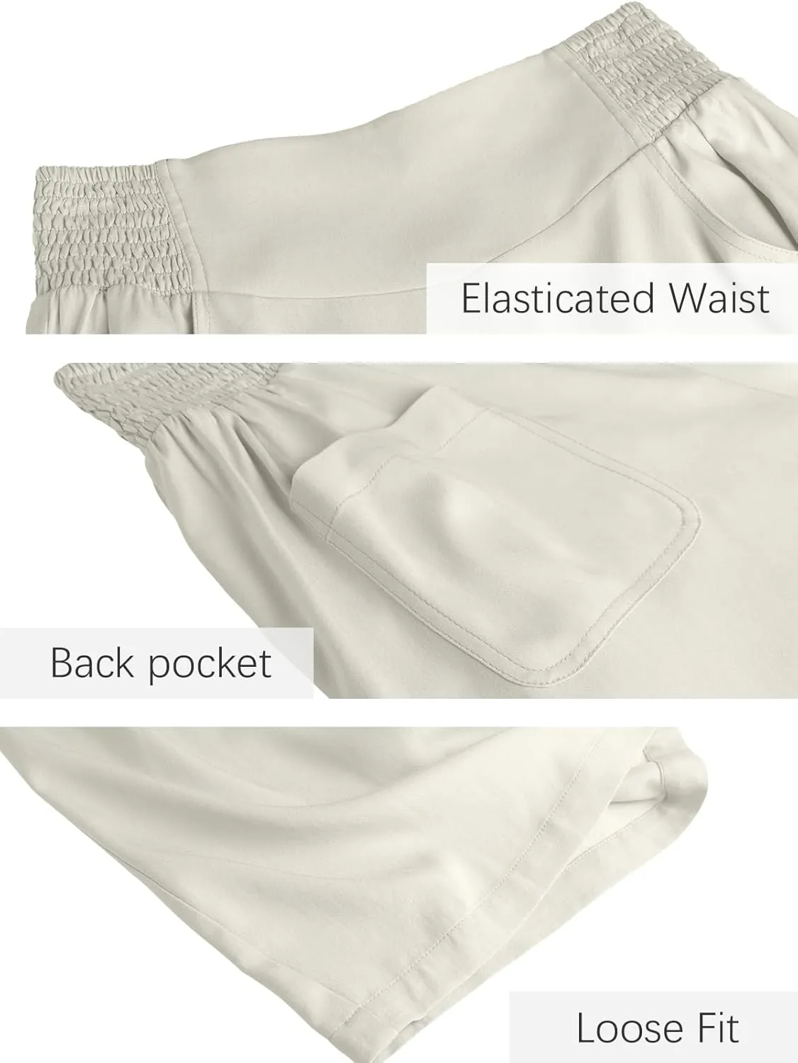 Les umes Womens High Waist Stretch Wide Leg Cropped Trousers Elastic Waist Casual Loose Pants