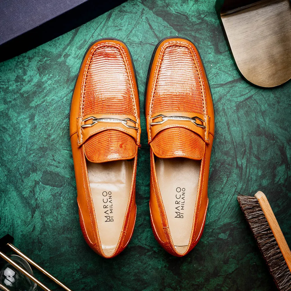 Marco Di Milano Hugo Men's Shoes Honey Exotic Lizard / Calf-Skin Leather Horsebit Loafers (MDM1085)