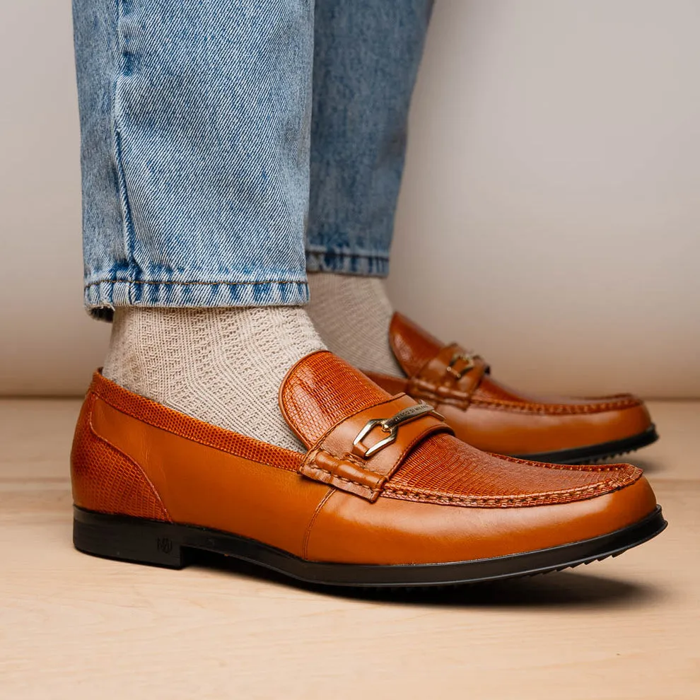 Marco Di Milano Hugo Men's Shoes Honey Exotic Lizard / Calf-Skin Leather Horsebit Loafers (MDM1085)