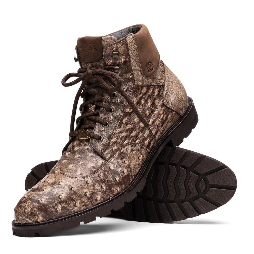 Marco Di Milano Renzo Men's Shoes Stone Brown Genuine Ostrich Rugged Boots (MDM1088)
