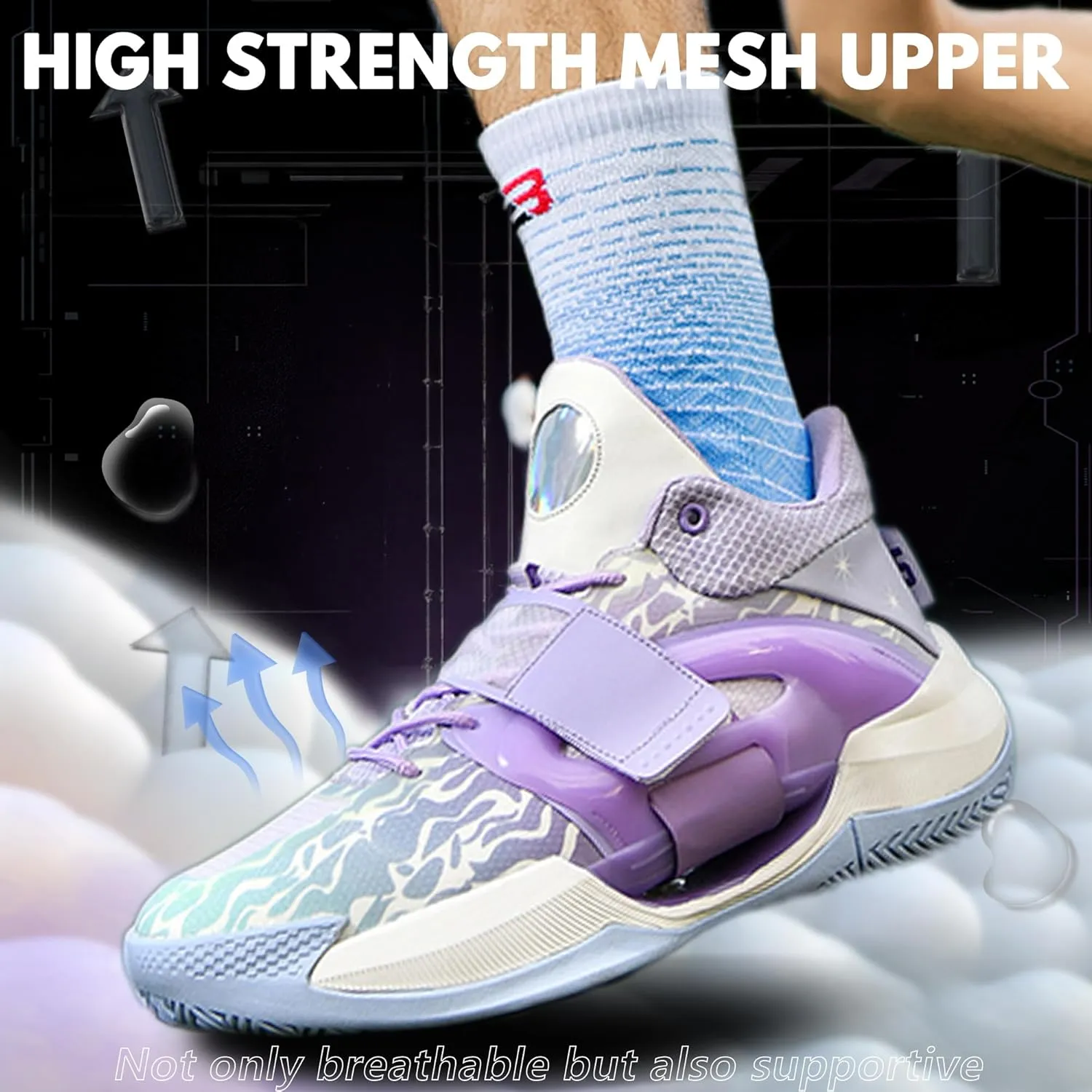 Men Women Basketball Shoes Breathable Non Slip Outdoor Fashion Sneakers(White Purple-5,8.5)