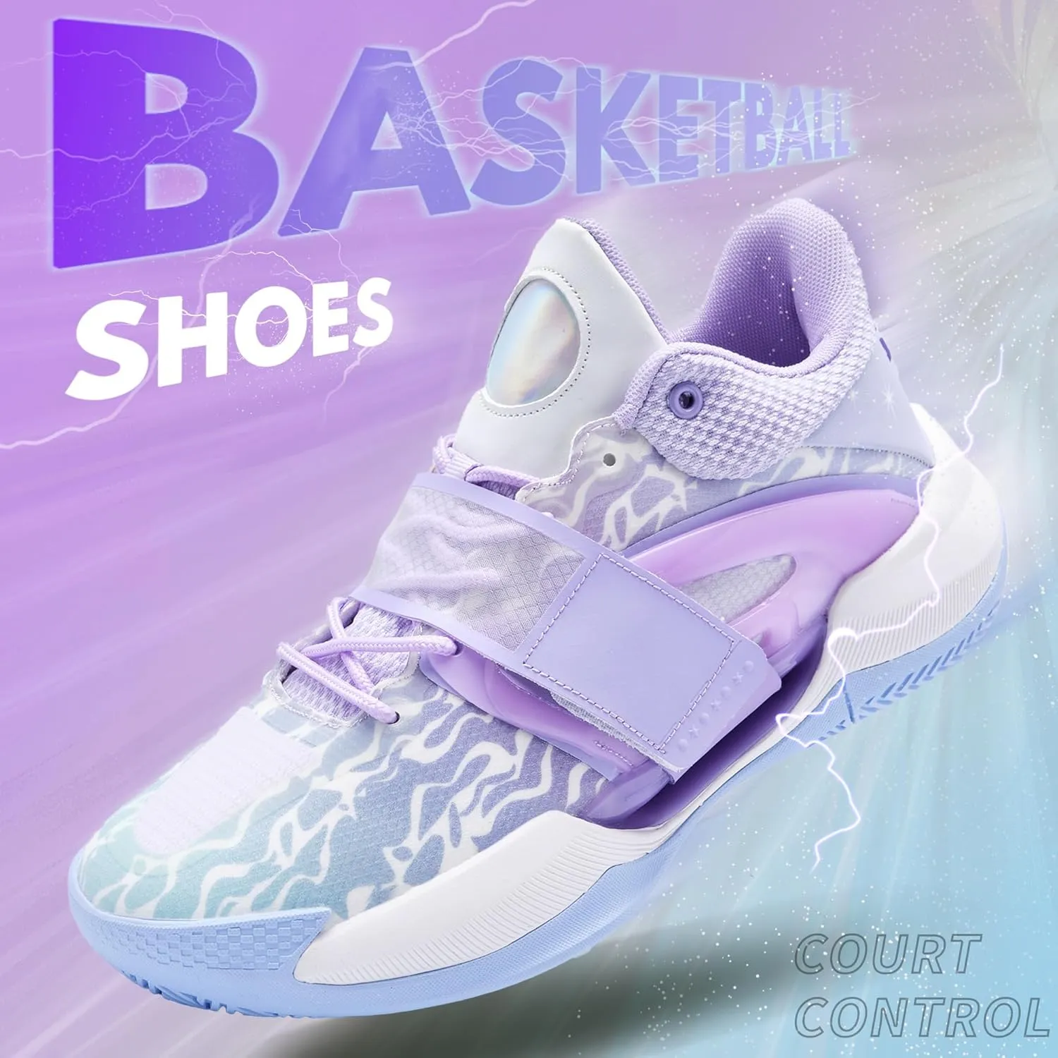 Men Women Basketball Shoes Breathable Non Slip Outdoor Fashion Sneakers(White Purple-5,8.5)
