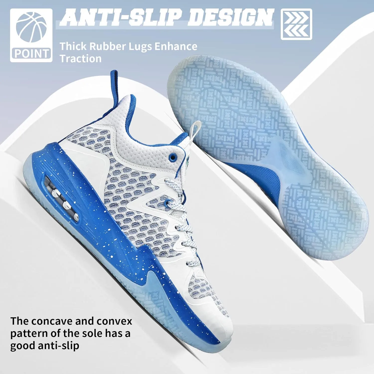 Men's Basketball Sneakers Arch Support Breathable Sports Shoes Anti Slip Training Shoes High Top Running Shoe(White,7.5)