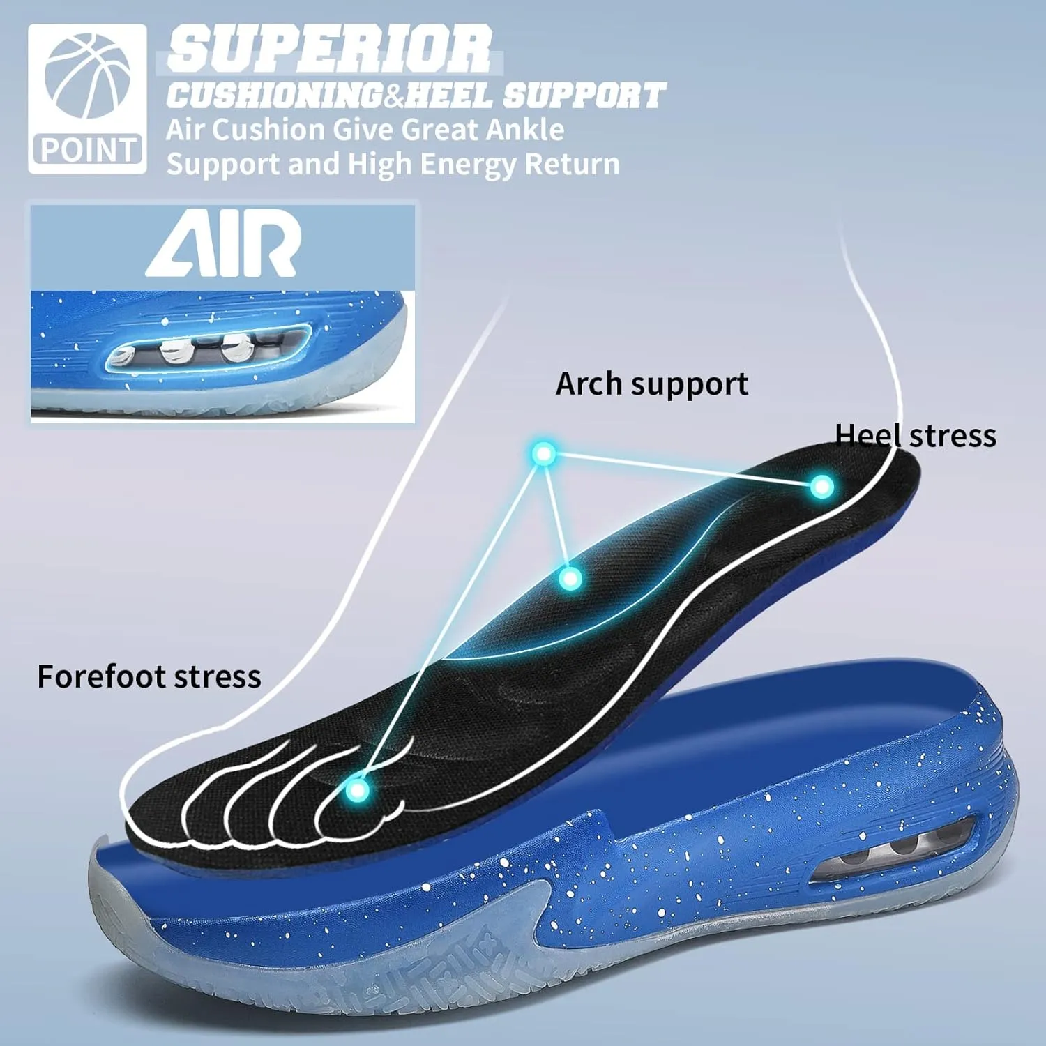 Men's Basketball Sneakers Arch Support Breathable Sports Shoes Anti Slip Training Shoes High Top Running Shoe(White,7.5)