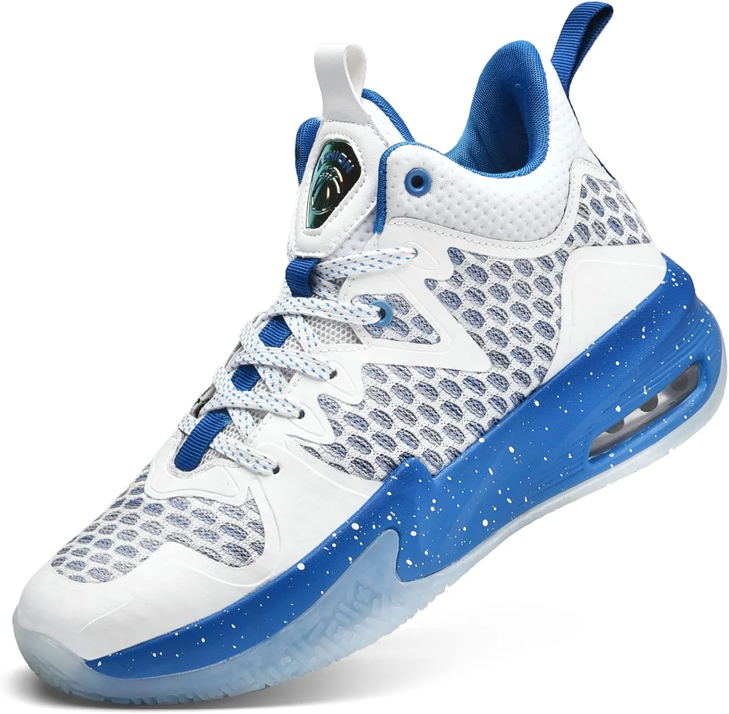 Men's Basketball Sneakers Arch Support Breathable Sports Shoes Anti Slip Training Shoes High Top Running Shoe(White,7.5)