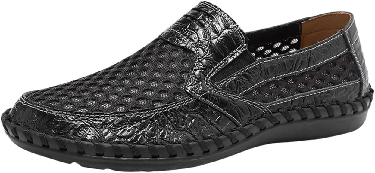 Men's Breathable Loafers - Lightweight Driving Shoes with Stitching Details, Flexible and Comfortable Slip-Ons for Casual and Prom Wear