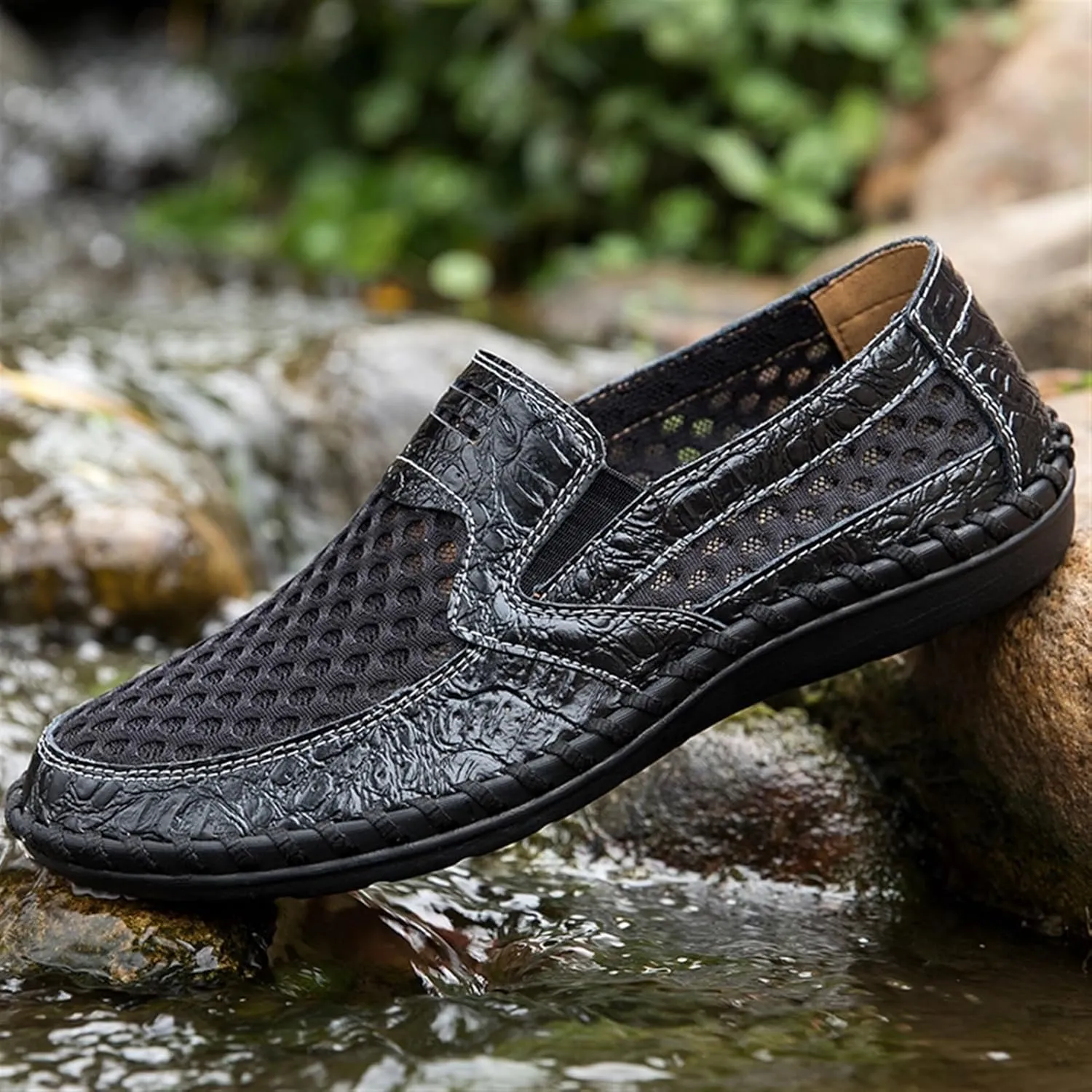 Men's Breathable Loafers - Lightweight Driving Shoes with Stitching Details, Flexible and Comfortable Slip-Ons for Casual and Prom Wear